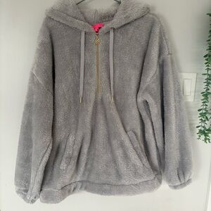 Lilly Pulitzer Suri Sherpa Pullover Hoodie Lunar Grey Sparkle Metall Size Medium